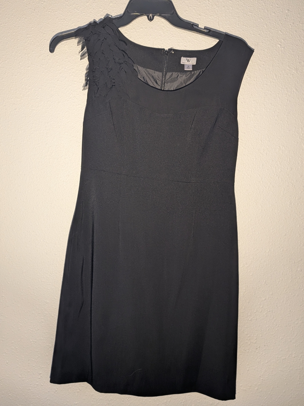 Worthington Black One-Shoulder Feather Accent Dress Size 10